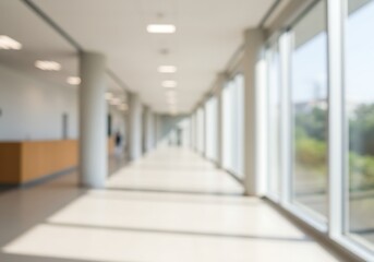 Blurred hallway with window columns
