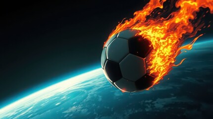 soccer ball on fire falling on earth planet