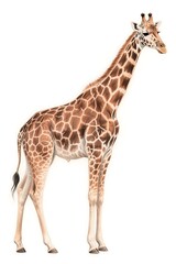 Naklejka premium Giraffe drawing featuring a realistic, colored depiction of a tall giraffe in standing pose, suitable for educational, wildlife, and nature-themed designs, ideal for creative or informative projects.