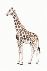 Obraz premium Giraffe drawing in soft tone and light-colored style, presenting a serene wild animal, suitable for children's books, animal illustration series, and peaceful wildlife-themed compositions or decor.