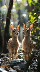 Two baby deer in forest