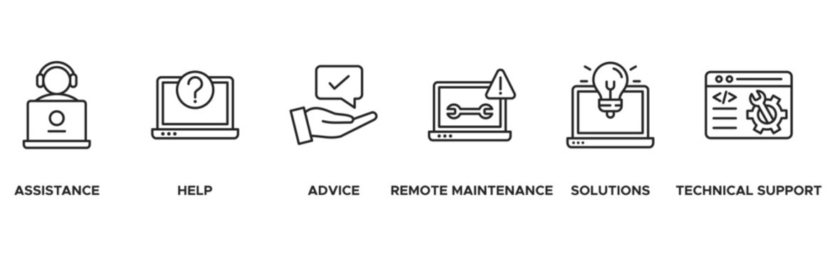 IT Expert banner web icon vector illustration concept with icon of assistance, help, advice, remote maintenance, solutions and technical support