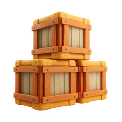 Stacked Treasure Crates Stylized Wooden Boxes with Game Asset, and Supply Storage.