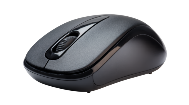 Modern wireless computer mouse on textured plaid fabric, a closeup view of technology and design