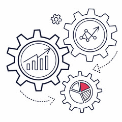 Interconnected gears showing growth charts and data analysis