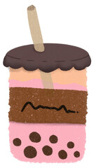 Drinks Clip Art, Cute Bubble Tea Clip Art, Pink Drink With Pearls At The Bottom Of The Glass, Suitable For Decorating A Cafe