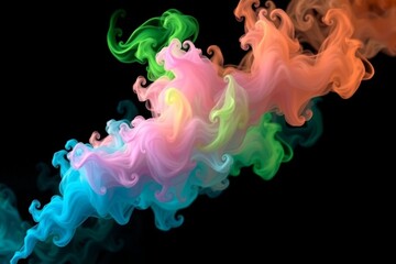 Fototapeta premium Abstract backdrop Cloud of green and blue smoke on a black isolated background. soft mystery horror design, spooky background texture concept.