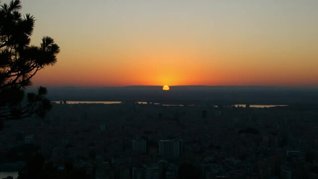 Beauty Sunset City in Barcelona Community of Catalonia in Spain.. Scene Rays Of Sun.