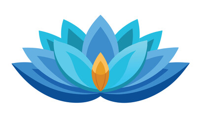 Stylized Blue Lotus Flower Illustration with Golden Center Against a White Background