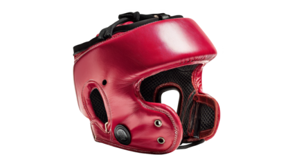 Red boxing helmet on plaid background, a striking image of sports protection and style