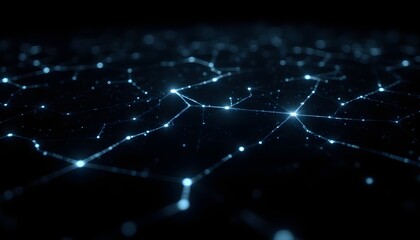 Obraz premium A complex grid of interconnected lines and nodes glows with a stark white intensity against a deep black backdrop