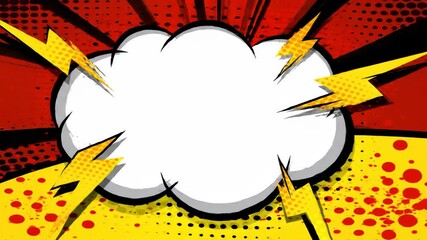 Dynamic comic book style animation with cloud shaped speech bubble and lightning bolts - Powered by Adobe