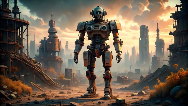 Giant Robot in Post-Apocalyptic Cityscape