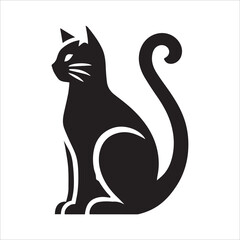Fototapeta premium Sitting Cat Silhouette with Curled Tail