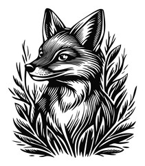 Obraz premium Detailed Engraving of a Fox Surrounded by Elegant Foliage