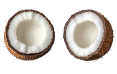 Coconut cut in half, top view isolated on a transparent background