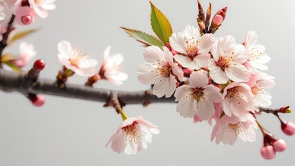 Obraz premium Delicate Spring Blossoms on a Branch, Soft Pastel Pink Petals Unfurling
