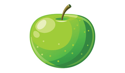 Isolated Cartoon Green Apple with Stem on White Background Illustration Fresh Fruit