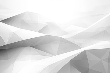 Abstract low poly design featuring undulating geometric hills in shades of white and gray evoking a serene and modern atmosphere