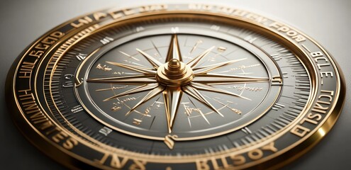 Obraz premium close-up view of a luxurious golden and black compass with detailed markings and compass rose pointing north, evoking precision and exploration