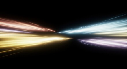 Abstract glowing light trails on black background