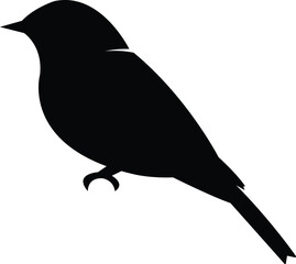 Small Bird Silhouette Perched on Branch Vector Isolated on White Background