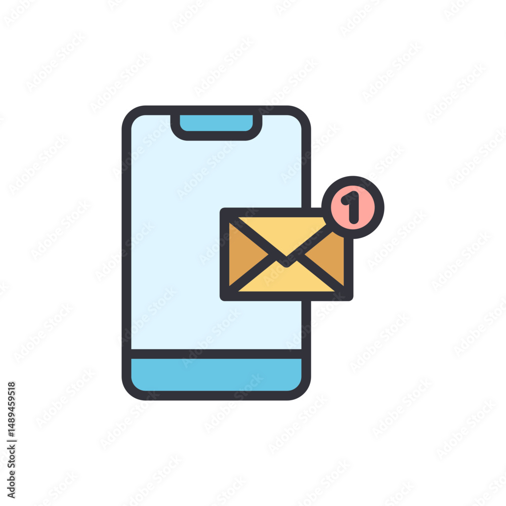 Poster mobile phone showing new email notification with message indicator