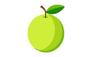 Simple Illustration of a Light Green Apple with Leaf and Stem on White Background