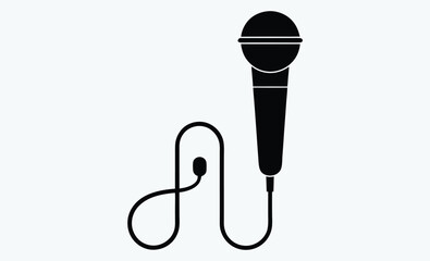 Lavalier Microphone silhouette, Microphone silhouette icon, Mic with wire, Audio device vector, Vocal mic graphic
