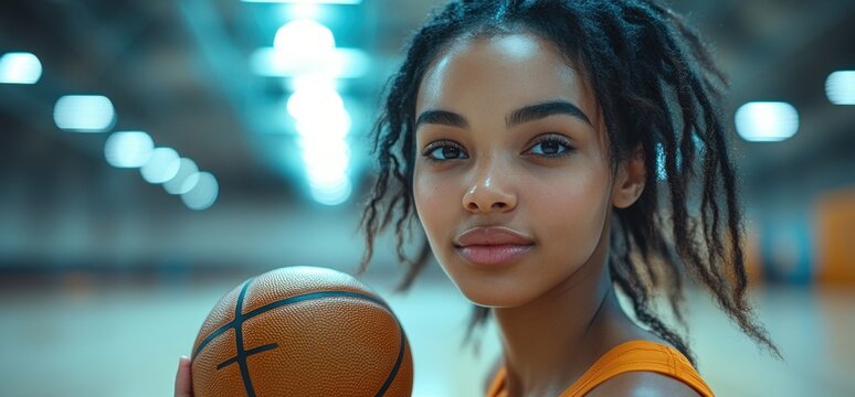 Young female athlete holding basketball - Powered by Adobe