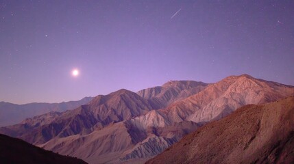 Obraz premium Serene Night Landscape with Stars over Majestic Mountain Range and Moonlit Sky in Twilight Hues
