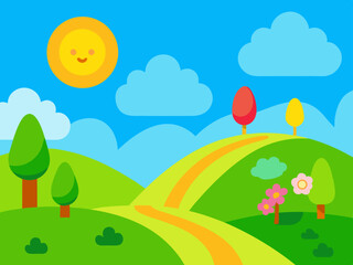 Vibrant fantasy landscape carton digital art illustration background wallpaper