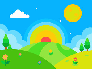 Obraz premium Vibrant fantasy landscape carton digital art illustration background wallpaper