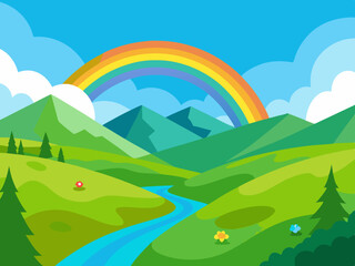 Obraz premium Vibrant fantasy landscape carton digital art illustration background wallpaper