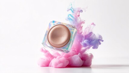 Pastel Pink and Purple Ink Swirl with Cosmetic Jar Beauty Product Photography