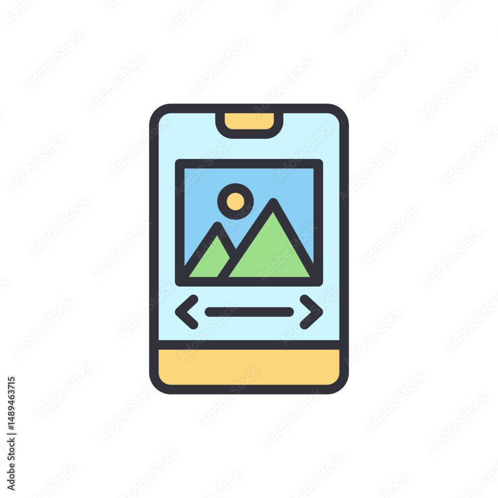 Poster smartphone displaying a landscape with zoom functionality on transparent view