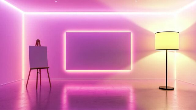 Pink room with night lighting around the perimeter and decorative items