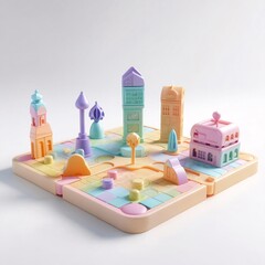 Fototapeta premium Colorful Pastel City Building Blocks Playset Creative Construction Toy for Kids