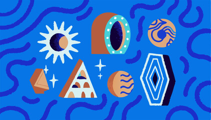 Abstract Shapes, Sun, Moon, Celestial Design Background