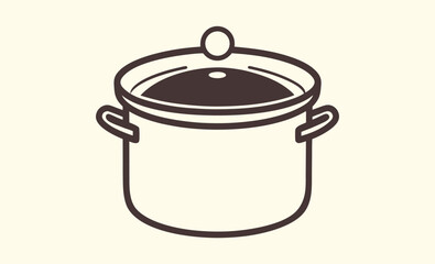 Stockpot line art, Cooking pot icon, Kitchen pot vector, Soup pot outline, Large pot graphic, Covered pot silhouette
