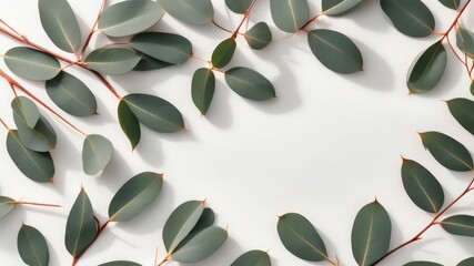 Serene Eucalyptus Leaves Frame on White Background
