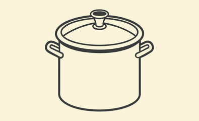Stockpot line art, Cooking pot icon, Kitchen pot vector, Soup pot outline, Large pot graphic, Covered pot silhouette