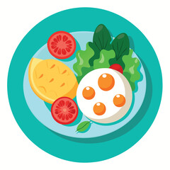 Vegetables and fried eggs on a plate, delicious, healthy breakfast, food