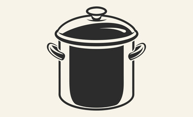 Stockpot line art, Cooking pot icon, Kitchen pot vector, Soup pot outline, Large pot graphic, Covered pot silhouette