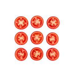 Fototapeta premium Nine slices of red ripe tomatoes on food diet fresh on transparent background
