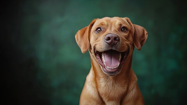 Excited labrador retriever dog facing the camera.