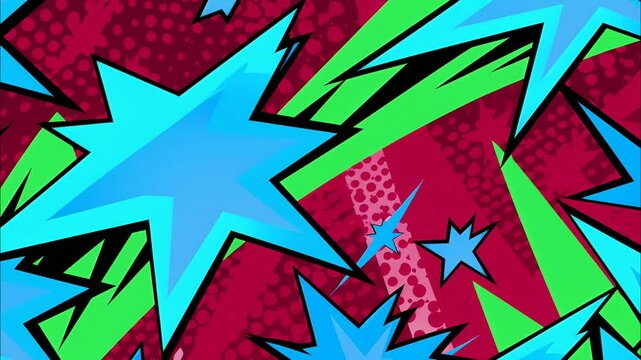 Colorful comic book background with dynamic explosions and vibrant bursts, pop art