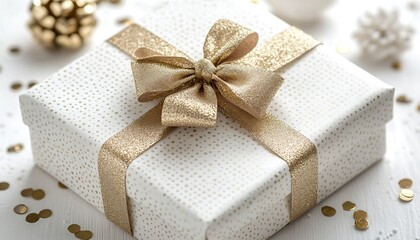 Elegant white gift box with gold ribbon