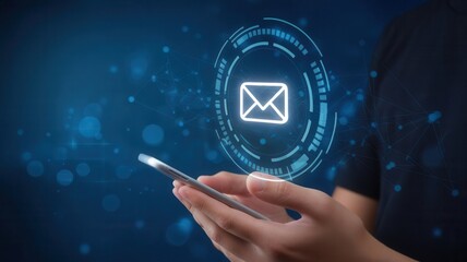 Receiving digital communication, email concept on a smartphone with cyber circle