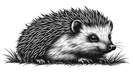 Naklejka premium Cute hedgehog in detailed line art